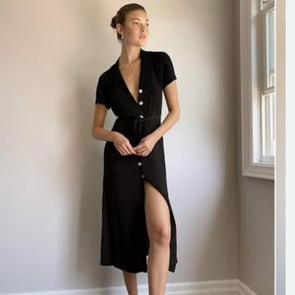 Aritzia Wilfred Black Midi Shirt Dress